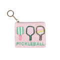 Pink & Multi Pickleball Paddles Beaded Coin Purse with "Pickleball"