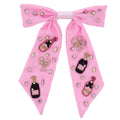 Pink Satin Hair Bow with Beaded Champagne Bottles & Champagne Glasses